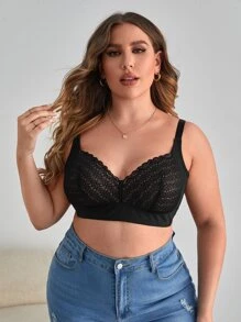 Miss Vinta Plus Contrast Lace Wireless Bralet - Black - View 4