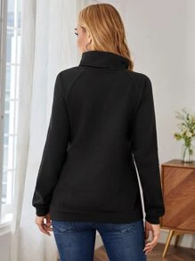 SHEIN Maternity Funnel Neck Raglan Sleeve Nursing Sweatshirt - Black - View 2