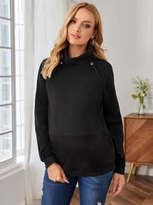 SHEIN Maternity Funnel Neck Raglan Sleeve Nursing Sweatshirt - Black - View 6
