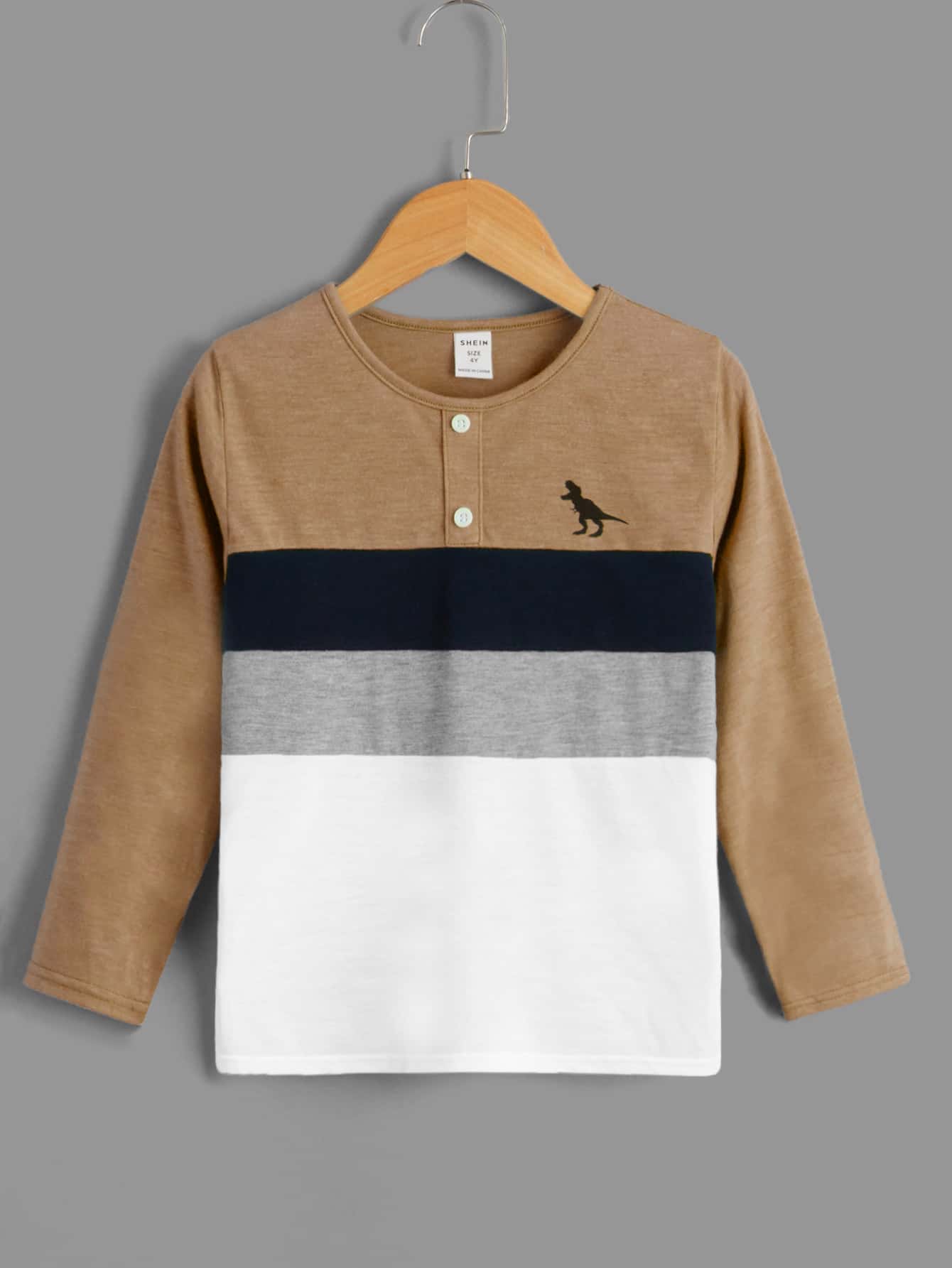 SHEIN Toddler Boys Dinosaur Print Colourblock Tee - Multicolor - View 1