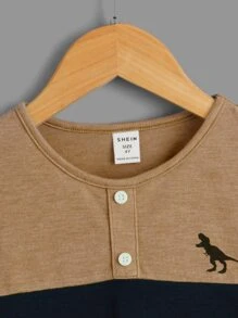 SHEIN Toddler Boys Dinosaur Print Colourblock Tee - Multicolor - View 3