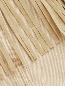 SHEINBlues Fringe Trim Drop Shoulder Denim Jacket - Khaki - View 9