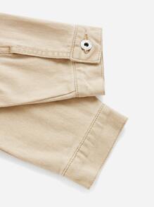 SHEINBlues Fringe Trim Drop Shoulder Denim Jacket - Khaki - View 13