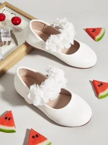 Girls Flower Decor Mary Jane Flats - Beige - View 1
