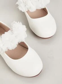 Girls Flower Decor Mary Jane Flats - Beige - View 2