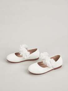 Girls Flower Decor Mary Jane Flats - Beige - View 3