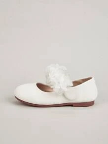 Girls Flower Decor Mary Jane Flats - Beige - View 4