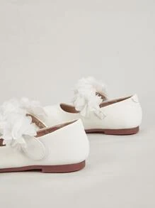 Girls Flower Decor Mary Jane Flats - Beige - View 5