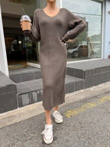 DAZY Solid Drop Shoulder Jumper Dress - Camel - View 4