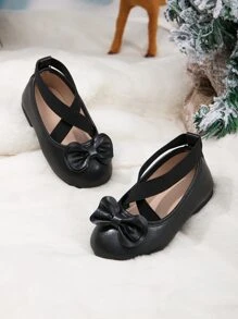 Girls Bow Decor Ankle Strap Flats - Black - View 3