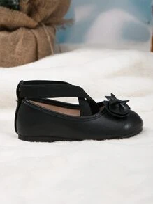 Girls Bow Decor Ankle Strap Flats - Black - View 4