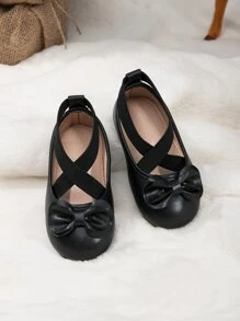 Girls Bow Decor Ankle Strap Flats - Black - View 5