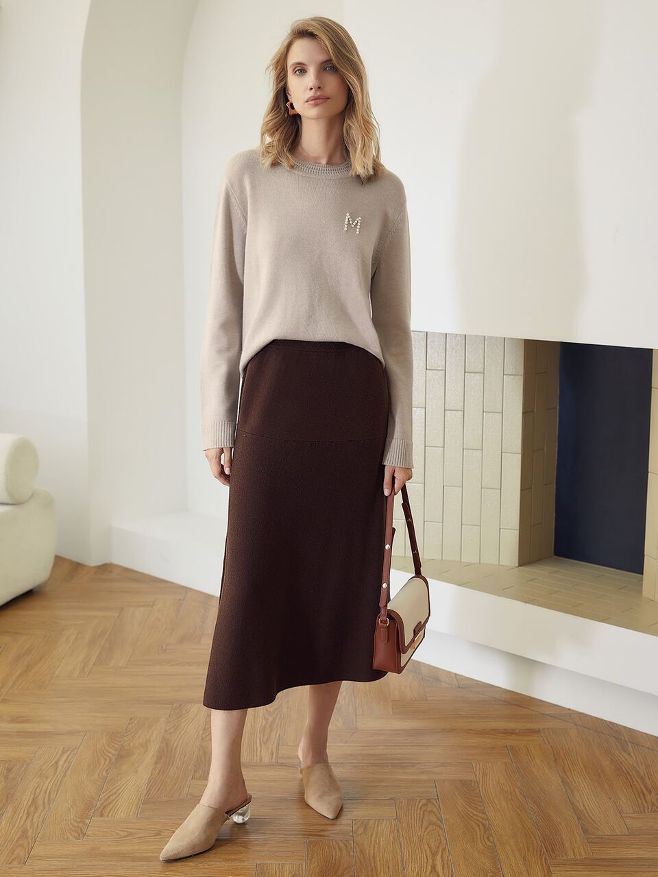 MOTF WOOL-MIX FLOWY KNIT SKIRT