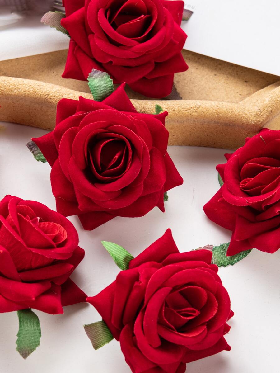 5/15PCS仿真花玫瑰花头及花蕾婚礼装饰新娘手腕花手捧花头花材DIY情人节礼物结婚喜糖盒蛋糕生日派对装饰材料花冠材料家居情人节礼物新年装饰材料 - 紅色 - 查看 1