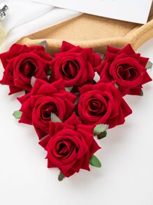 5/15PCS仿真花玫瑰花头及花蕾婚礼装饰新娘手腕花手捧花头花材DIY情人节礼物结婚喜糖盒蛋糕生日派对装饰材料花冠材料家居情人节礼物新年装饰材料 - 紅色 - 查看 3
