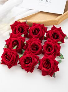 5/15PCS仿真花玫瑰花头及花蕾婚礼装饰新娘手腕花手捧花头花材DIY情人节礼物结婚喜糖盒蛋糕生日派对装饰材料花冠材料家居情人节礼物新年装饰材料 - 紅色 - 查看 4