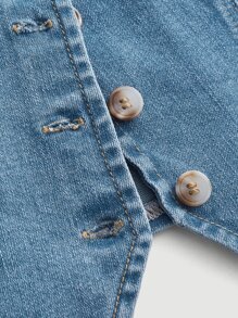 SHEIN MOD Button Front Halter Neck Denim Top - Light Wash - View 3