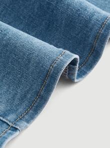 SHEIN MOD Button Front Halter Neck Denim Top - Light Wash - View 4