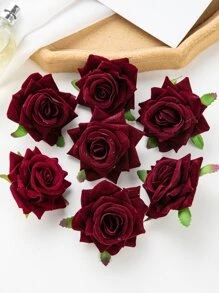 5 PIEZAS Flores artificiales Cabeza y brote de rosa Decoración de boda Flor de muñeca de novia Flor de mano Material de flor DIY Regalo del Día de San Valentín Material de decoración de caja de bombones, pastel, fiesta de cumpleaños Corola Material de decoración del Día de San Valentín, Año Nuevo.