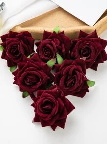 5 PIEZAS Flores artificiales Cabeza y brote de rosa Decoración de boda Flor de muñeca de novia Flor de mano Material de flor DIY Regalo del Día de San Valentín Material de decoración de caja de bombones, pastel, fiesta de cumpleaños Corola Material de decoración del Día de San Valentín, Año Nuevo.