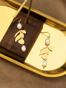 Faux Pearl & Structured Drop Earrings - Multicolor - View 3