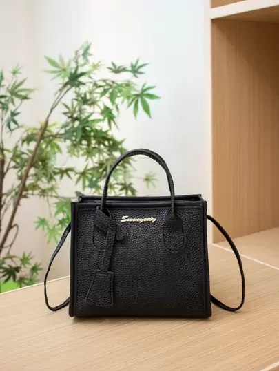 Lightweight,Business Casual Mini Metal Letter Decor Square Bag Litchi Embossed Handbag, Women's Fashion Letter Detail Purse Zipper Artificial Leather Bag For Teen Girls Women College Students,Rookies & White-collar Workers Perfect for Office,Work ,Business,Commute Best Work Bag for Women For Teen Girls Women College Students,Rookies & White-collar Workers Perfect for Office,College,Work ,Business,Commute,Outdoors, Travel, Outings