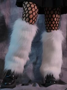 Solid Fuzzy Leg Warmers - White - View 1