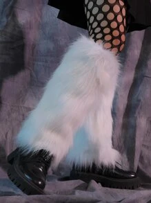 Solid Fuzzy Leg Warmers - White - View 4