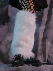 Solid Fuzzy Leg Warmers - White - View 5