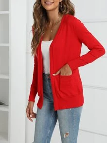 AAmilife Dual Pocket Casual Design Cardigan - Red - View 3
