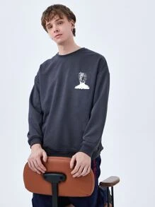 Hombres Sudadera con estampado de figura - Gris Oscuro - Ver 6