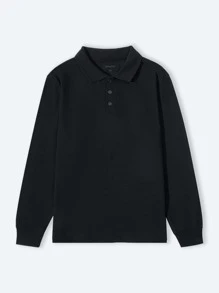 男大童休閒舒服長袖POLO衫 - 黑色 - 查看 1