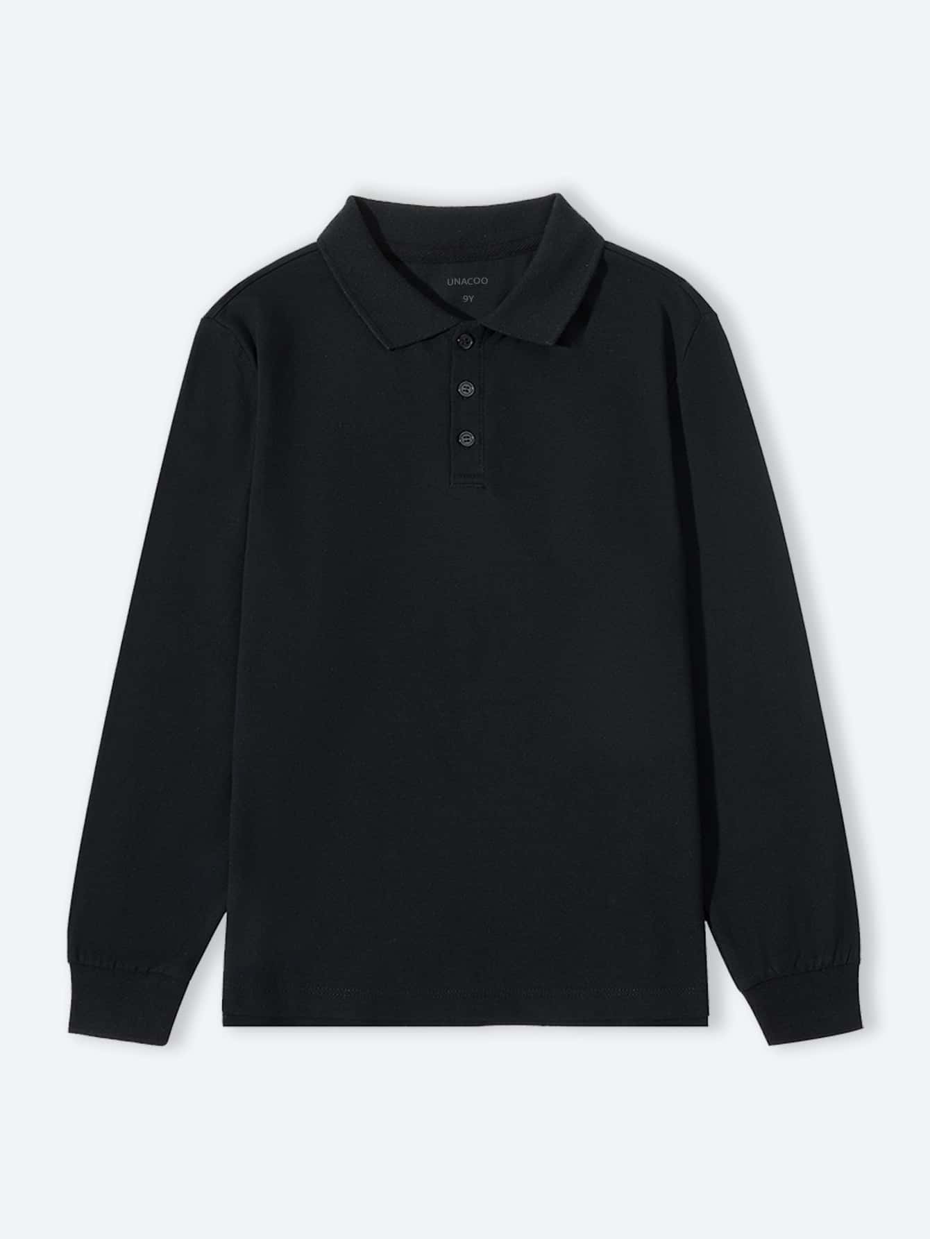 男大童休閒舒服長袖POLO衫 - 黑色 - 查看 1