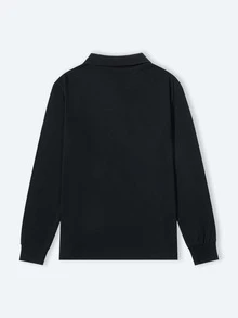 男大童休閒舒服長袖POLO衫 - 黑色 - 查看 2