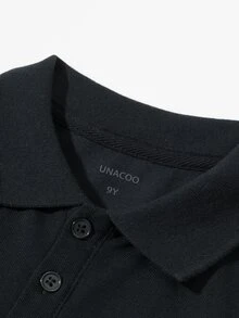 男大童休閒舒服長袖POLO衫 - 黑色 - 查看 5