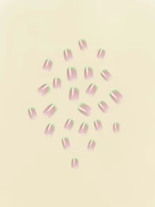 提升你風格帶24入組短方形綠色法式假指甲和1張膠帶和1入組指甲銼 - 綠色 - 查看 4