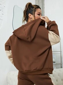 INAWLY Letter Graphic Zip Up Drop Shoulder Hoodie - Multicolor - View 2
