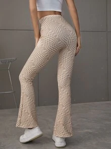 Glamaker Geo Print High Waist Boot-Cut Leg Trousers - Apricot - View 2