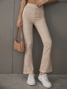 Glamaker Geo Print High Waist Boot-Cut Leg Trousers - Apricot - View 3