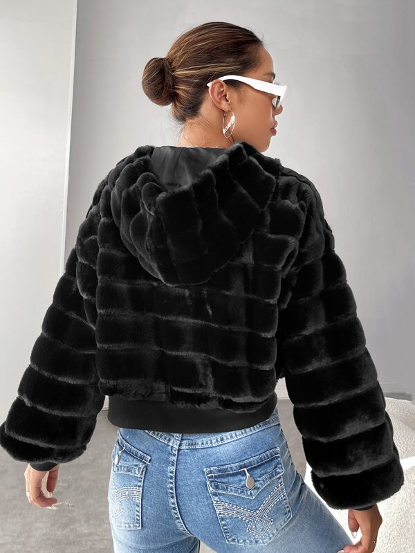 SHEIN EZwear Zip Up Hooded Fuzzy Coat SHEIN South Africa