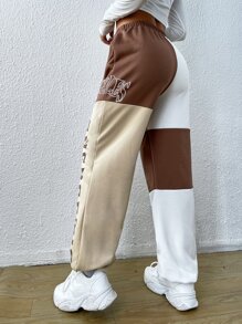 SHEIN EZwear Letter Graphic Colourblock Joggers - Multicolor - View 2