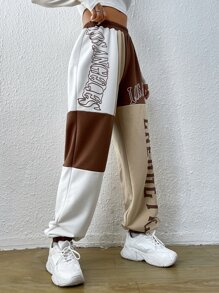 SHEIN EZwear Letter Graphic Colourblock Joggers - Multicolor - View 3