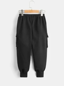 SHEIN Toddler Boys Flap Pocket Sweatpants - Black - View 2