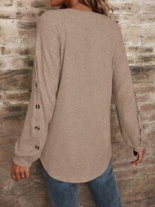 SHEIN LUNE Camiseta de cuello barco de hombros caídos bajo curvo - Albaricoque - Ver 2