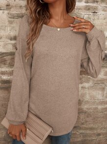 SHEIN LUNE Camiseta de cuello barco de hombros caídos bajo curvo - Albaricoque - Ver 5