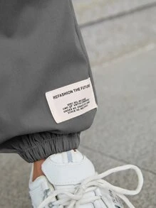 SHEIN 女孩翻蓋口袋金屬扣環腰帶工裝褲 - 深灰色 - 查看 6