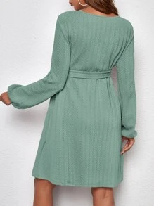 SHEIN 孕婦燈籠袖繫腰帶洋裝