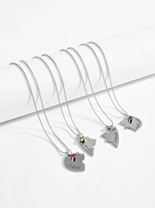 SHEIN ICON 4 cái Rhinestone Chi tiết Trái tim Mặt dây chuyền Vòng cổ - Bạc - Xem 1