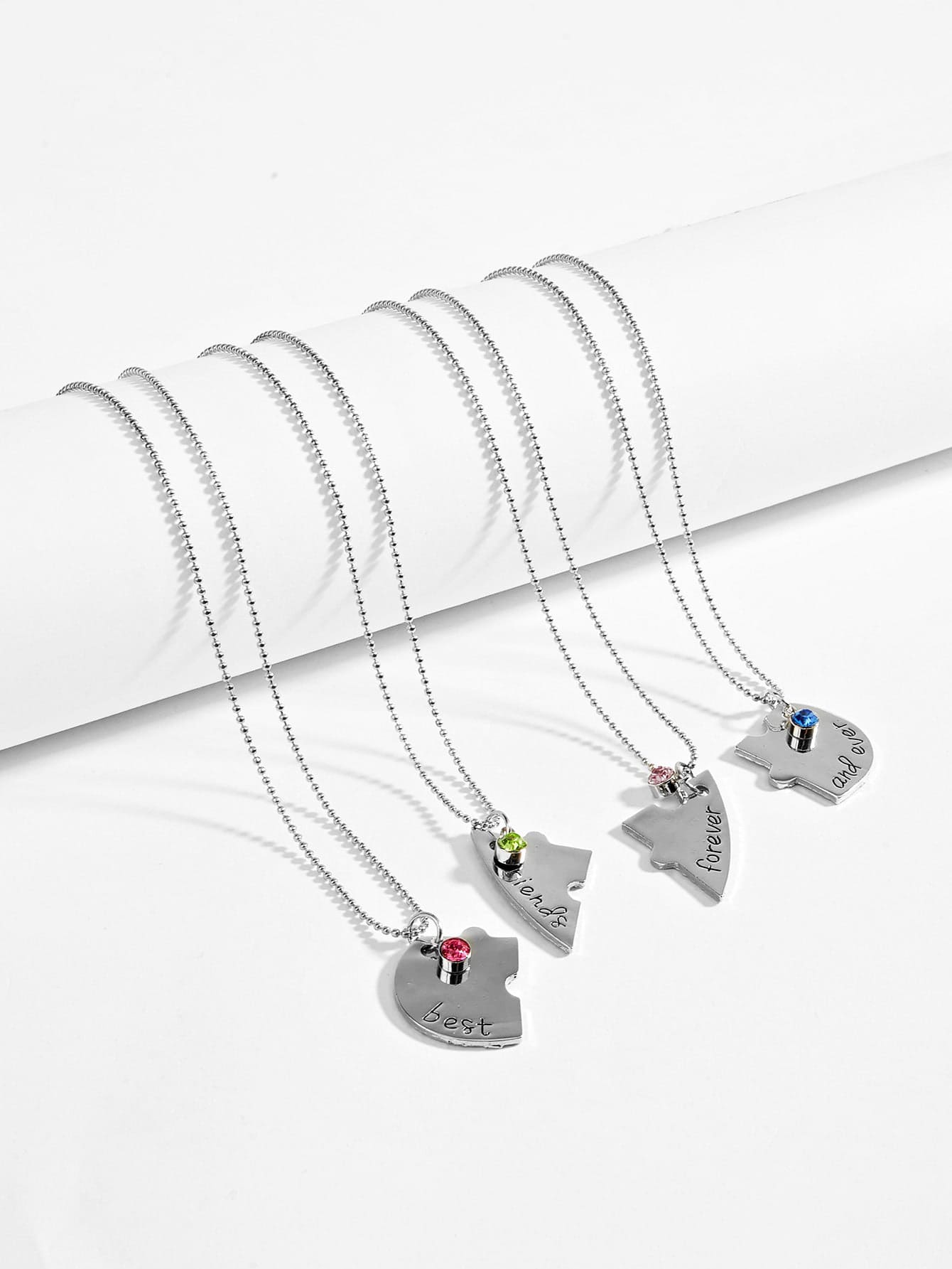 SHEIN ICON 4 cái Rhinestone Chi tiết Trái tim Mặt dây chuyền Vòng cổ - Bạc - Xem 1