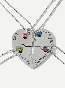 SHEIN ICON 4 cái Rhinestone Chi tiết Trái tim Mặt dây chuyền Vòng cổ - Bạc - Xem 2